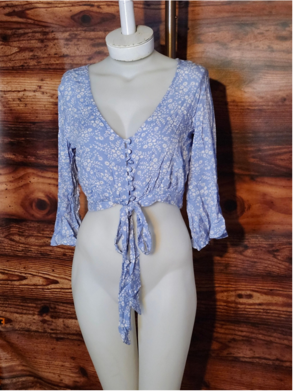 Women's L.A. Hearts Floral Crop Top Blue White Size XS